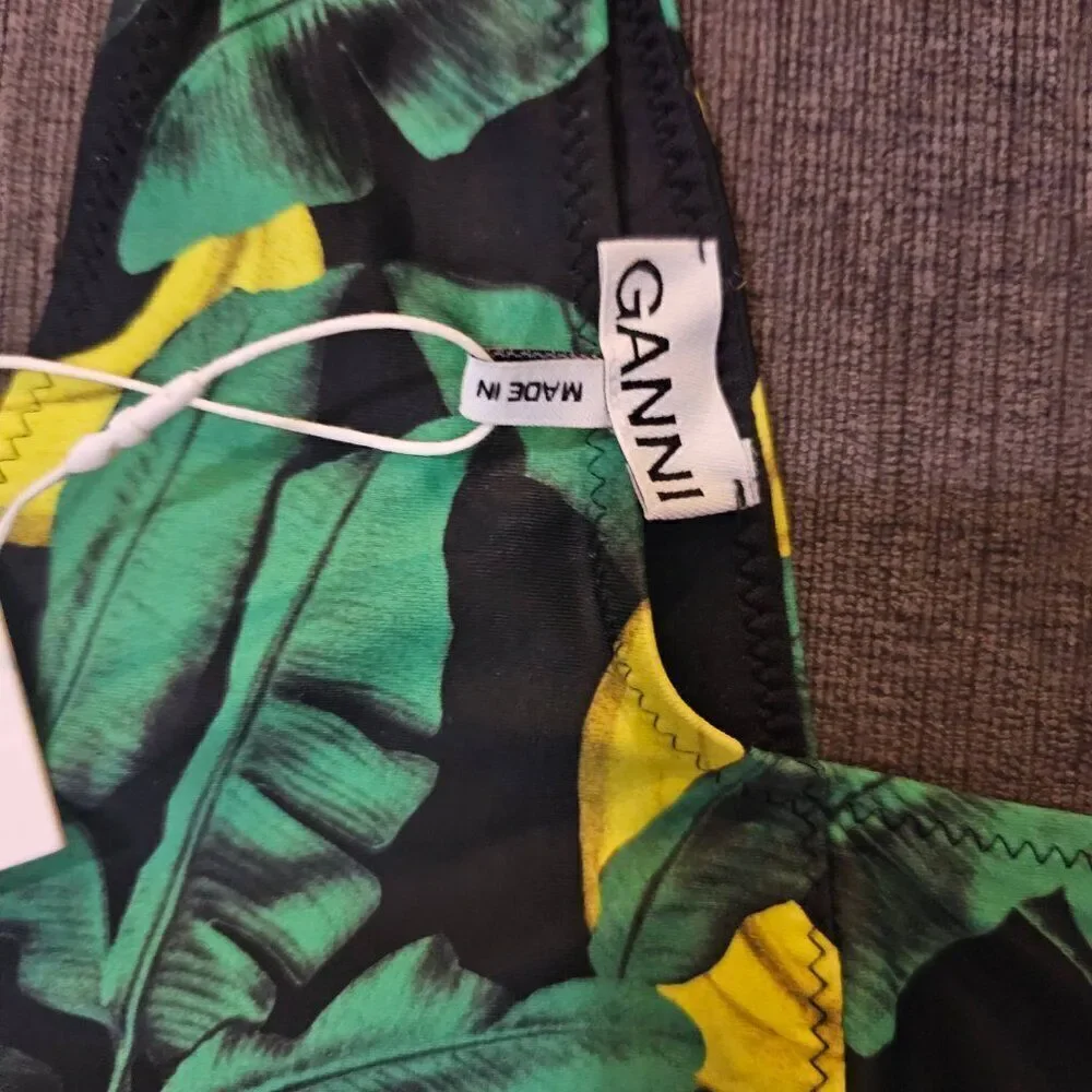 Ganni Women's Green Banana Tree-Print Recycled Belted One-Piece Swimsuit Size 52